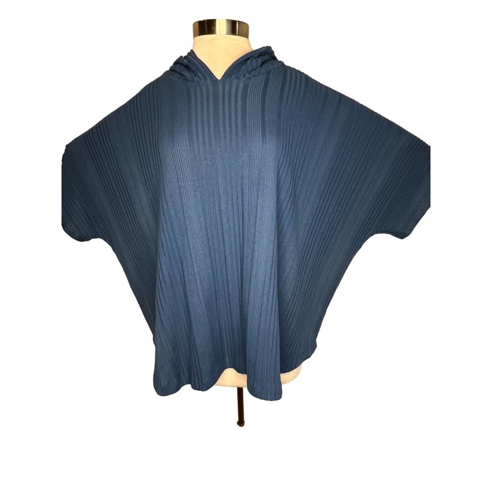 Lane Bryant women’s poncho size 18/20 blue relaxed hooded ribbed Stretch pull ov